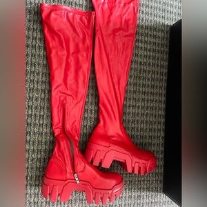 Red Thigh High Chunky Boot
